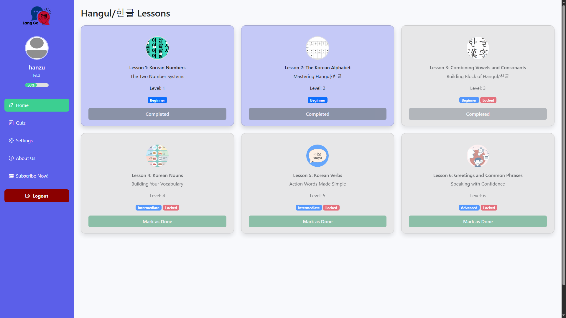 Subscription-Based Korean Learning Platform Thumbnail